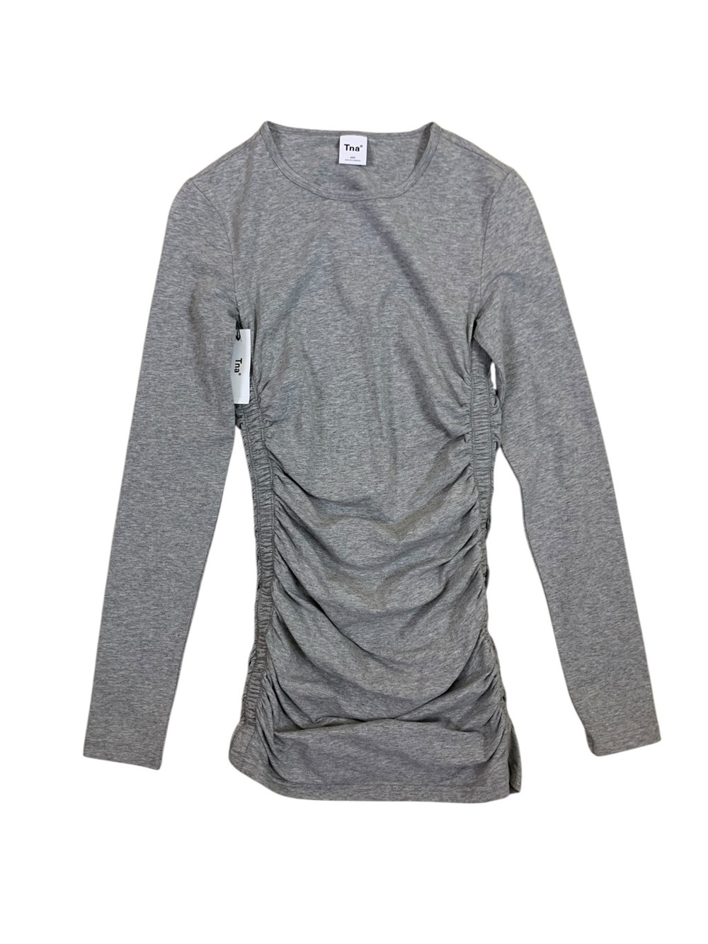 Aritzia Tna Malibu Heather Grey Ruched Long Sleeve Top Womens 2XS NWT